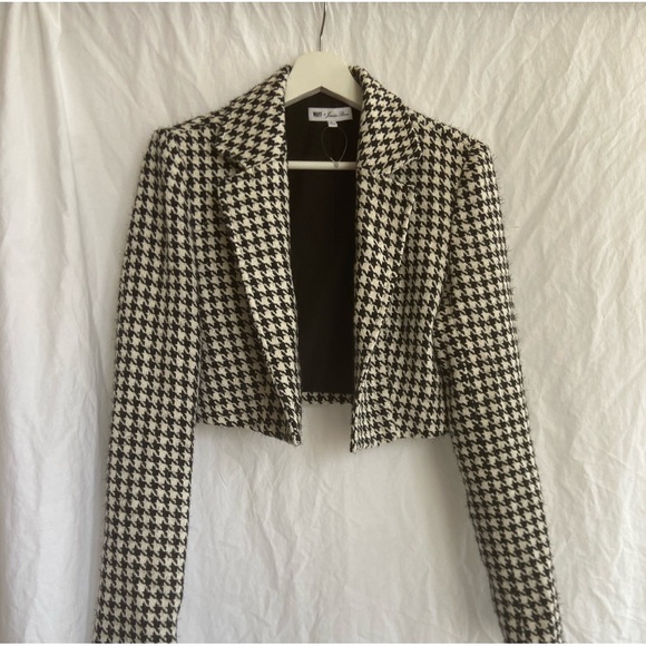 WAYF X Jourdan Sloane As If Houndstooth Crop Blazer Houndstooth Size Small - Picture 9 of 14